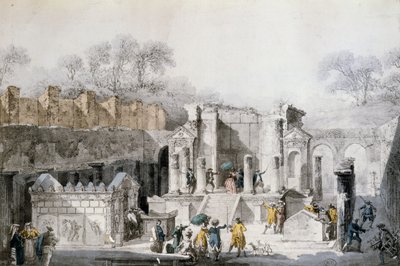 Touristen am Tempel der Isis in den Ruinen von Pompeji, 1779 von Louis Jean Desprez